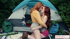 Cute Ginger Girls Fist Each Other In A Forest Thumb