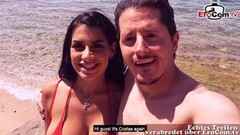 Sexy threesome at the beach in holiday FFM Public POV Thumb
