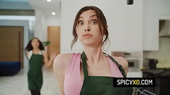 Nerd teen Leana Lovings gets her pussy smashed by sexy tgirls Korra Del Rio and Zariah Aura Thumb