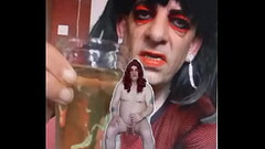 bisexual sissy male naked and exposed while taking a pee then swallowing it Thumb