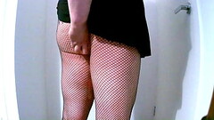 Chubby Virgin Sissy Ass Swallows Small Double Ended Dildo Wearing Fishnets and A Mini Skirt Thumb