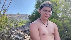 Naughty twink Sam Carter masturbates solo and cums outdoors Thumb