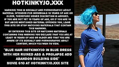 Blue hair Hotkinkyjo in blue dress fisting her ruined ass &amp_ prolapse add abandon building side Thumb