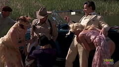 Criminals have fun during an outdoors group sex session with the blonde and brunette milfs with big  Thumb