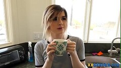 Trans blonde gets cum in mouth and face Thumb