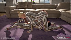 Big tits blonde and ebony futanari lesbians have new uniforms in a game Thumb
