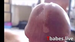 Beautiful blonde shemale plays with her big cock in pink panties until she cums Thumb