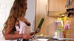 Busty seduction in kitchen makes Amanda Rendall fill her pink with veggies Thumb