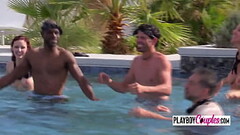 Couples steam things up as they get together in the pool for steamy foreplay Thumb